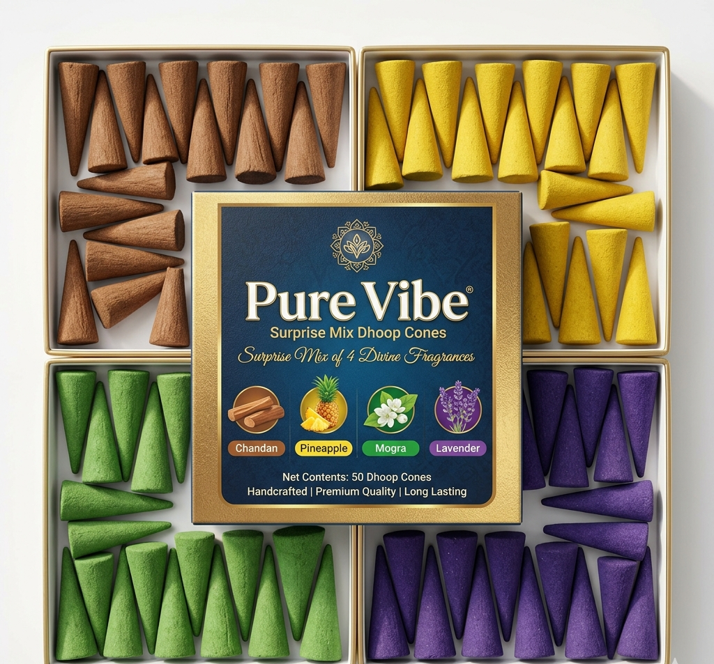 Pure Vibe™  Dhoop Combo — 4 Divine Fragrances | Premium Cones 🌸 Pure Vibe