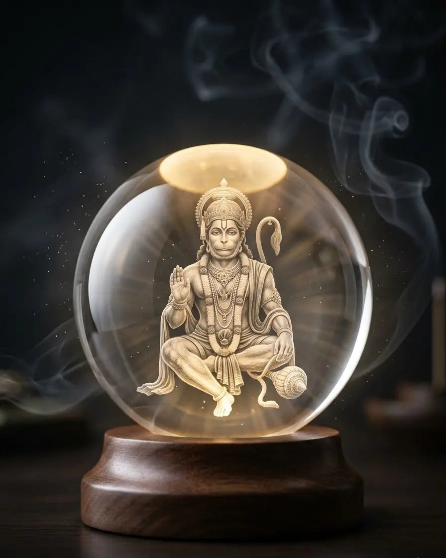 Hanuman Ji 3D lamp glowing golden light home mandir India